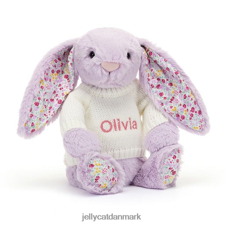 legetøj LHVJ00268 blomstrende jasminkanin med personlig cremetrøje lilla Jellycat