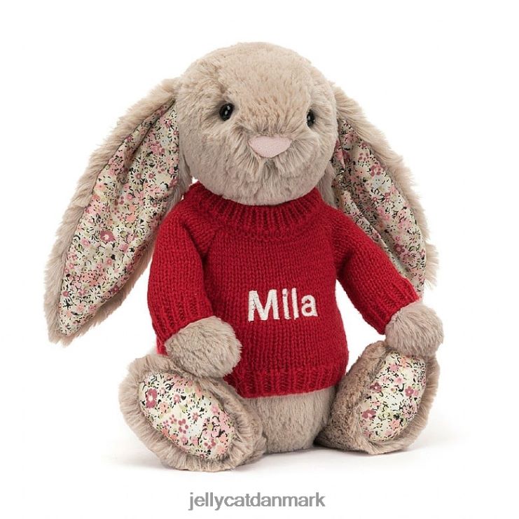 legetøj LHVJ00334 blomst bea bunny med personlig rød trøje beige Jellycat