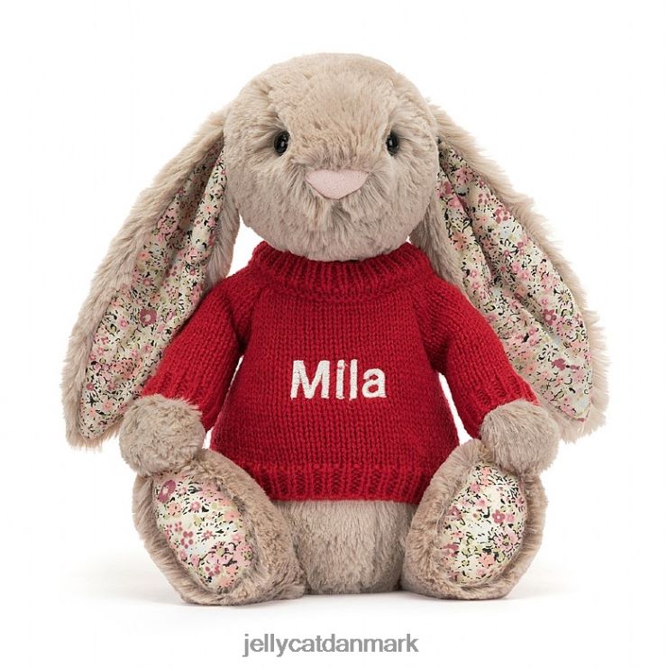 legetøj LHVJ00334 blomst bea bunny med personlig rød trøje beige Jellycat