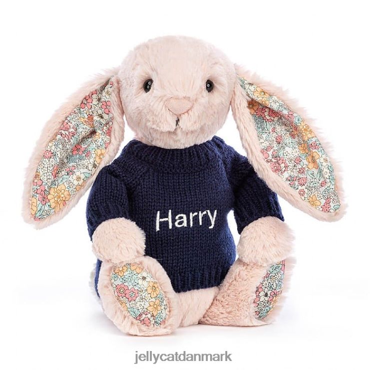 legetøj LHVJ00484 blossom blush bunny med personlig marineblå sweater fersken Jellycat