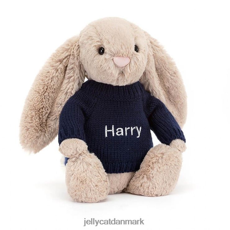 legetøj LHVJ00147 bashful kanin med personlig marineblå trøje beige Jellycat