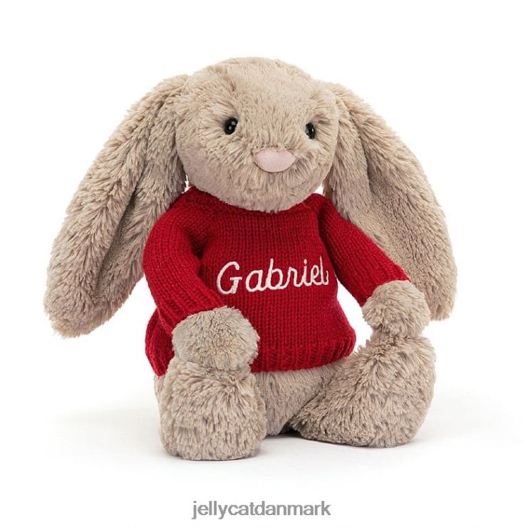 legetøj LHVJ00178 bashful kanin med personlig rød trøje beige Jellycat