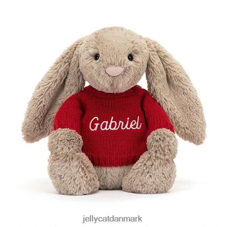 legetøj LHVJ00178 bashful kanin med personlig rød trøje beige Jellycat