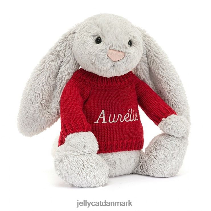 legetøj LHVJ00245 bashful kanin med personlig rød sweater sølv Jellycat