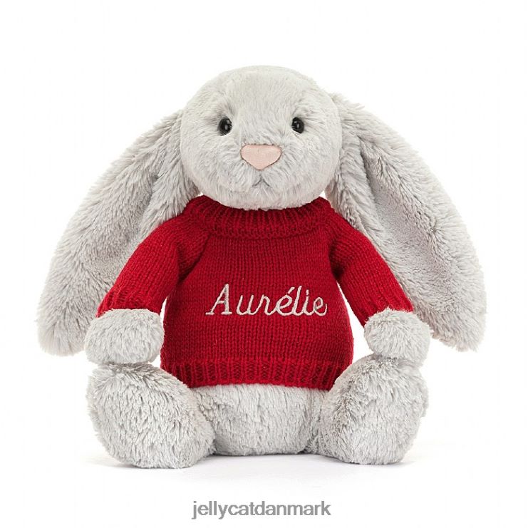 legetøj LHVJ00245 bashful kanin med personlig rød sweater sølv Jellycat