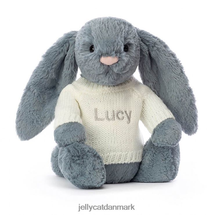 legetøj LHVJ00266 bashful dusky bunny med personlig cremetrøje blå Jellycat