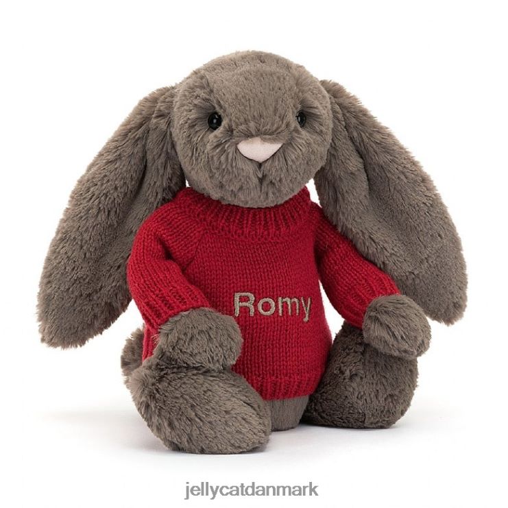 legetøj LHVJ00270 bashful trøffelkanin med personlig rød trøje brun Jellycat