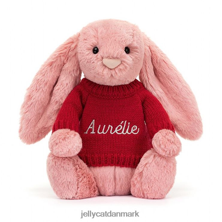 legetøj LHVJ00299 bashful kronblad kanin med personlig rød jumper sorbet pink Jellycat