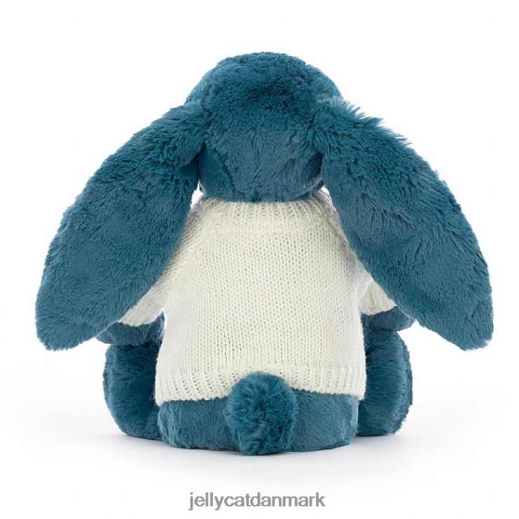 legetøj LHVJ00330 bashful mineralblå kanin med personlig cremetrøje kolbaltblå Jellycat