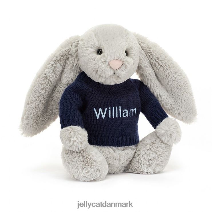 legetøj LHVJ00345 bashful kanin med personlig marineblå trøje i sølv Jellycat