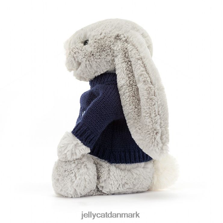 legetøj LHVJ00345 bashful kanin med personlig marineblå trøje i sølv Jellycat