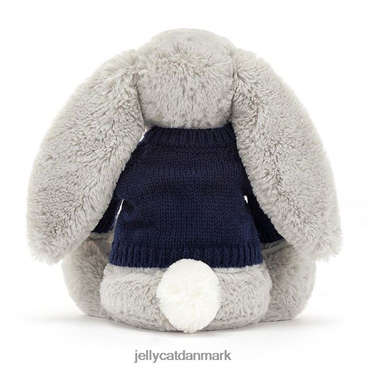 legetøj LHVJ00345 bashful kanin med personlig marineblå trøje i sølv Jellycat