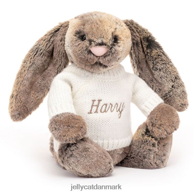 legetøj LHVJ00354 bashful bomuldshale kanin med personlig cremetrøje grå Jellycat