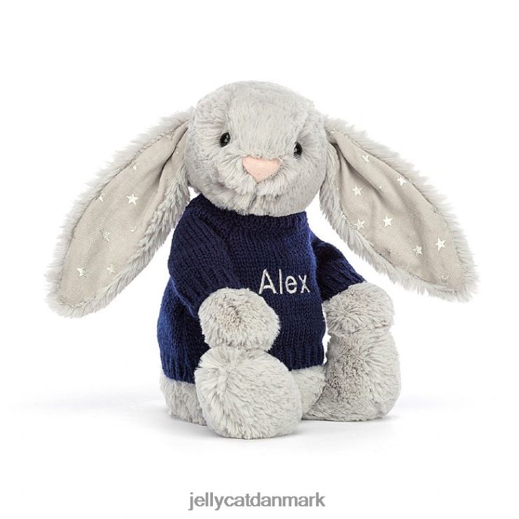 legetøj LHVJ00356 bashful shimmer bunny med personlig marineblå sweater grå Jellycat