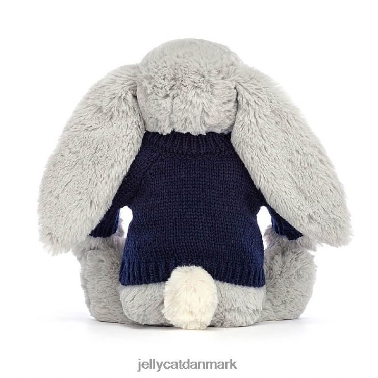 legetøj LHVJ00356 bashful shimmer bunny med personlig marineblå sweater grå Jellycat