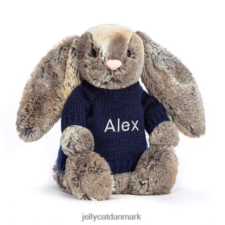 legetøj LHVJ00397 bashful bomuldshale kanin med personlig marineblå sweater grå Jellycat