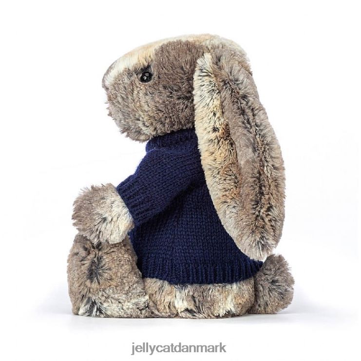 legetøj LHVJ00397 bashful bomuldshale kanin med personlig marineblå sweater grå Jellycat