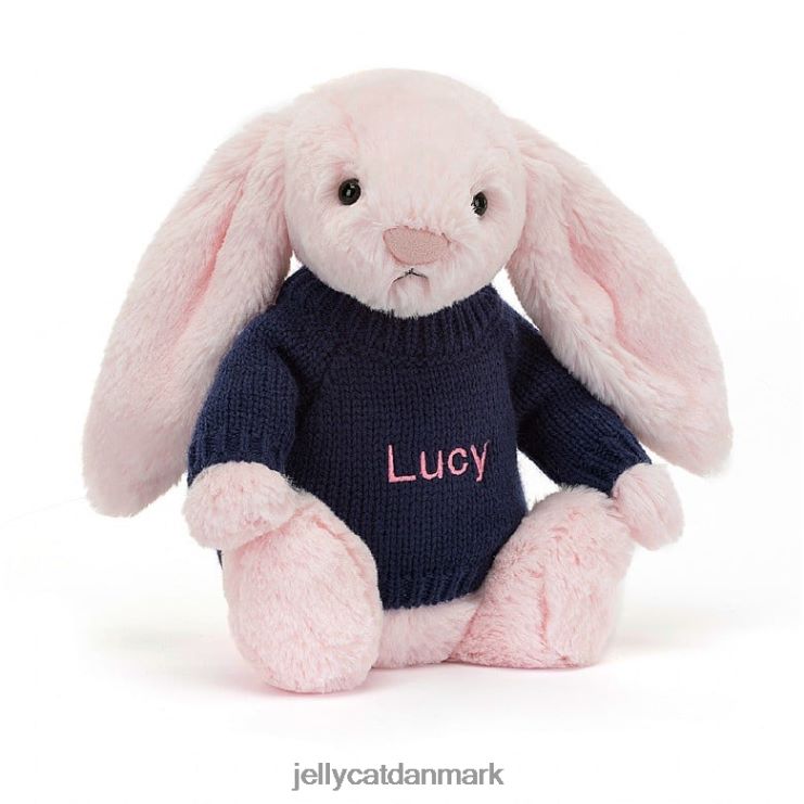 legetøj LHVJ00398 bashful pink kanin med personlig marineblå sweater baby pink Jellycat