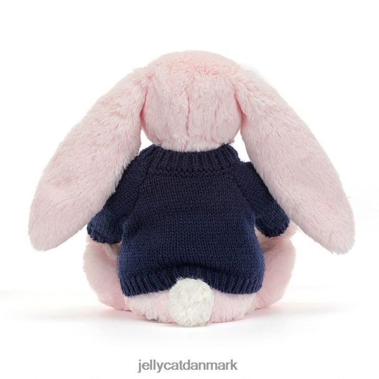 legetøj LHVJ00398 bashful pink kanin med personlig marineblå sweater baby pink Jellycat