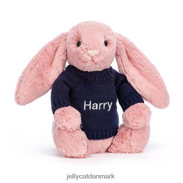 legetøj LHVJ00413 bashful kronblad kanin med personlig marineblå trøje sorbet pink Jellycat