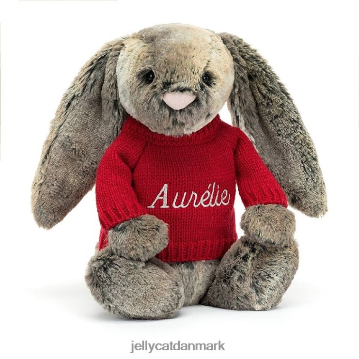 legetøj LHVJ00414 bashful bomuldshale kanin med personlig rød sweater grå Jellycat