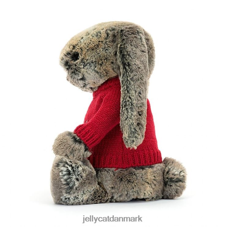 legetøj LHVJ00414 bashful bomuldshale kanin med personlig rød sweater grå Jellycat