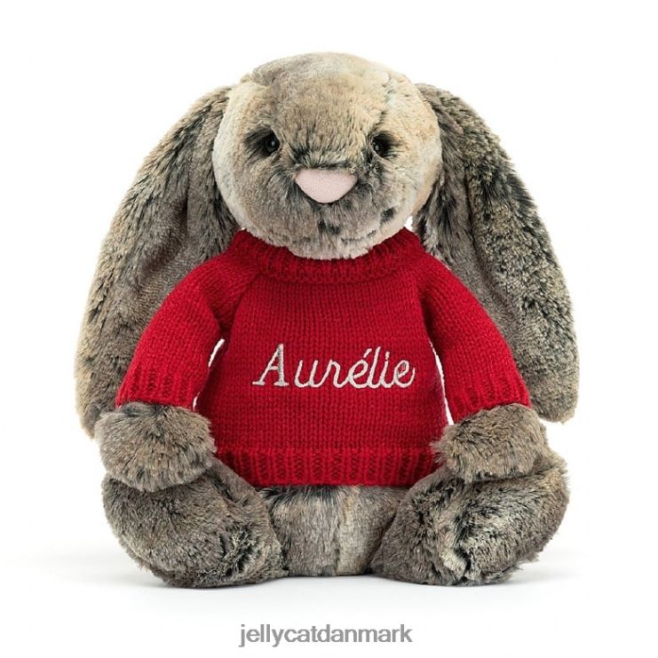 legetøj LHVJ00414 bashful bomuldshale kanin med personlig rød sweater grå Jellycat