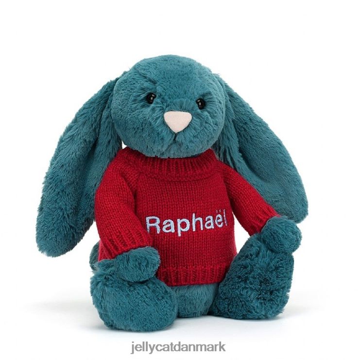 legetøj LHVJ00415 bashful mineralblå kanin med personlig rød trøje kolbaltblå Jellycat
