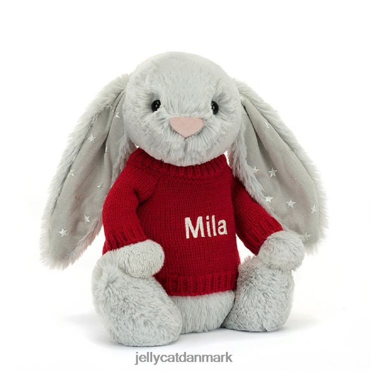 legetøj LHVJ00416 bashful shimmer bunny med personlig rød sweater grå Jellycat