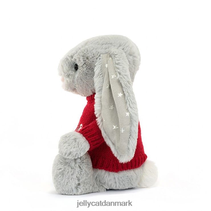 legetøj LHVJ00416 bashful shimmer bunny med personlig rød sweater grå Jellycat