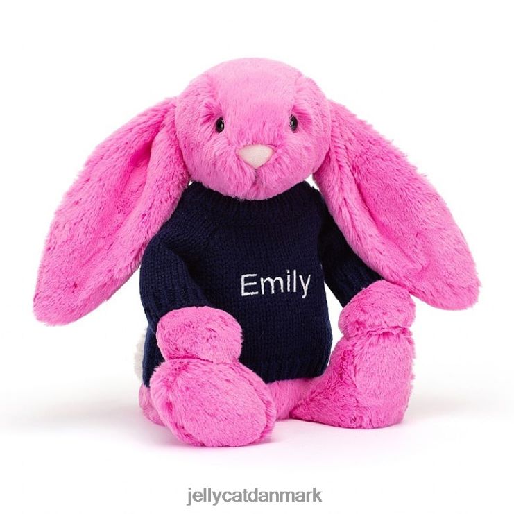 legetøj LHVJ00470 bashful kanin med personlig marineblå sweater hot pink Jellycat