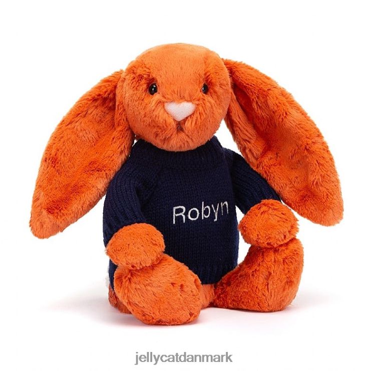 legetøj LHVJ00508 bashful mandarin kanin med personlig marineblå sweater orange Jellycat
