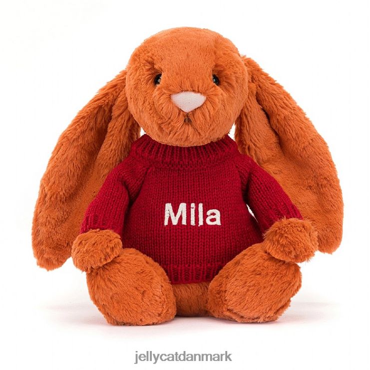 legetøj LHVJ00509 bashful mandarin kanin med personlig rød sweater orange Jellycat