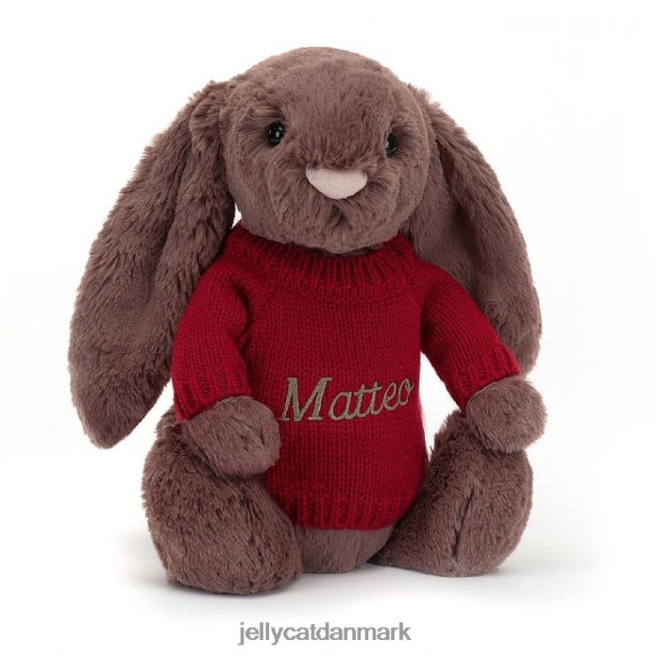 legetøj LHVJ00511 bashful fudge bunny med personlig rød jumper chokolade Jellycat