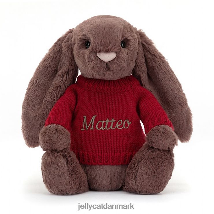 legetøj LHVJ00511 bashful fudge bunny med personlig rød jumper chokolade Jellycat