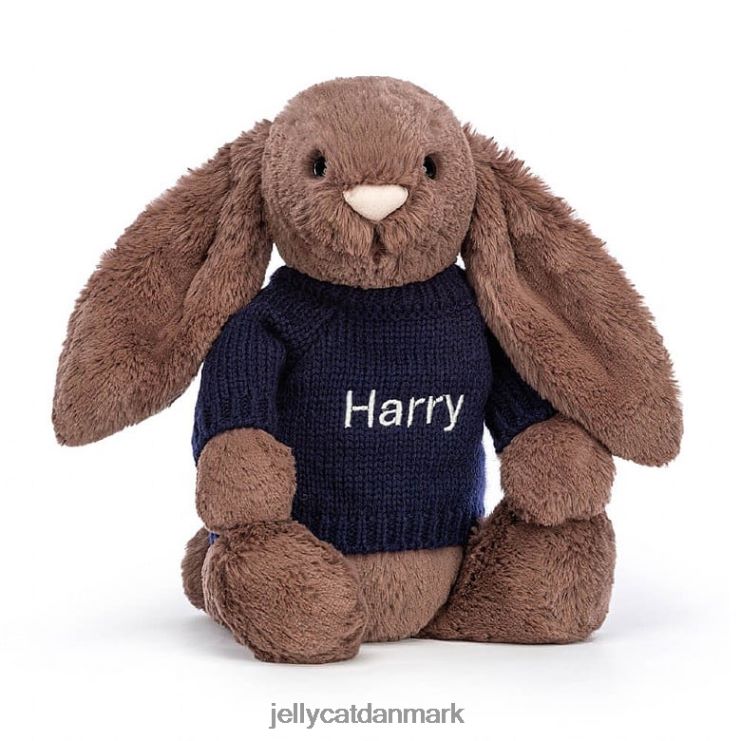 legetøj LHVJ00522 bashful fudge bunny med personlig marineblå jumper chokolade Jellycat