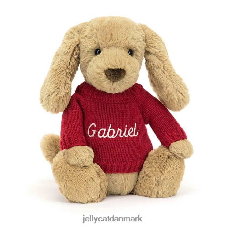 legetøj LHVJ00158 bashful toffee-hvalp med personlig rød trøje beige Jellycat