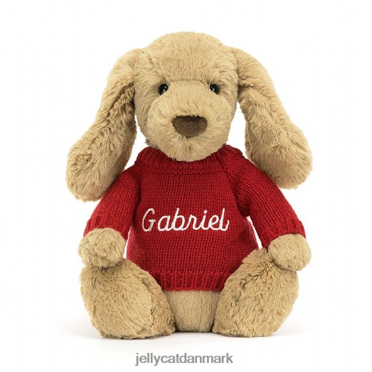 legetøj LHVJ00158 bashful toffee-hvalp med personlig rød trøje beige Jellycat
