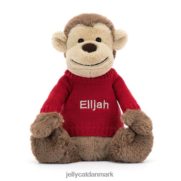 legetøj LHVJ00189 bashful abe med personlig rød trøje brun Jellycat
