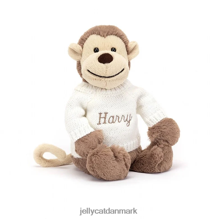 legetøj LHVJ00191 bashful abe med personlig cremetrøje brun Jellycat