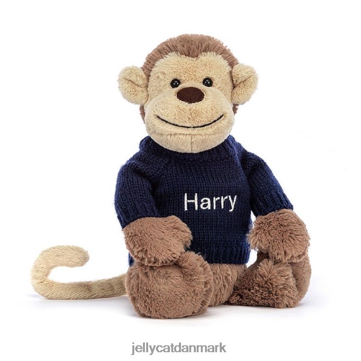 legetøj LHVJ00192 bashful abe med personlig marineblå sweater brun Jellycat