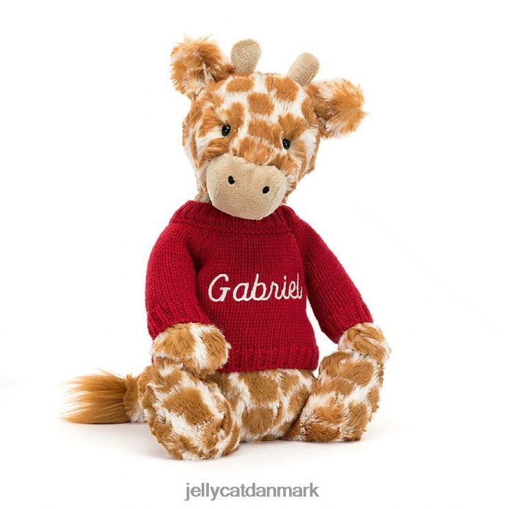legetøj LHVJ00224 bashful giraf med personlig rød sweater orange Jellycat