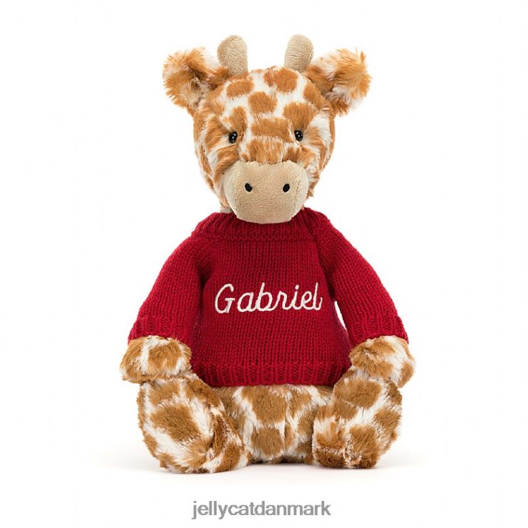 legetøj LHVJ00224 bashful giraf med personlig rød sweater orange Jellycat