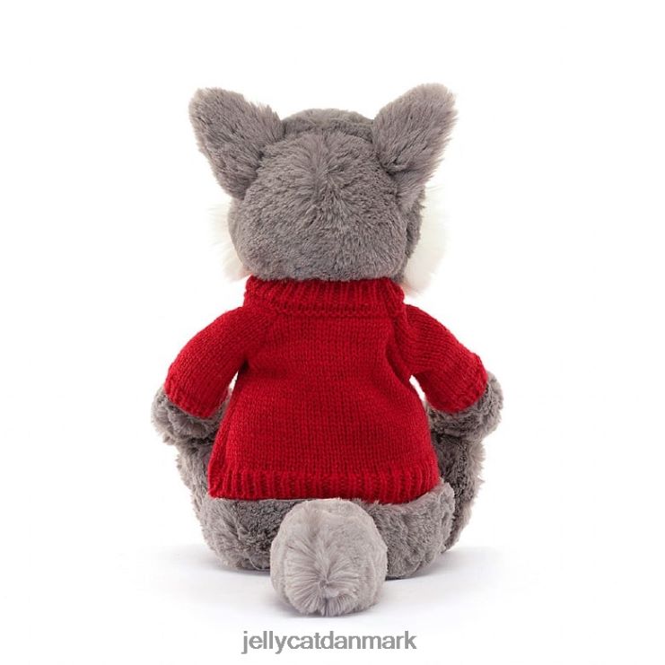 legetøj LHVJ00241 bashful ulv med personlig rød trøje grå og hvid Jellycat