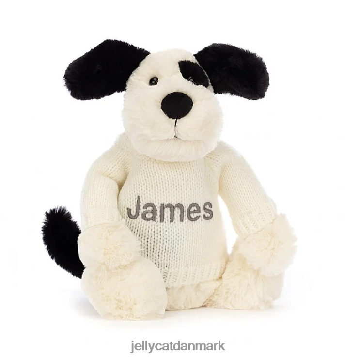 legetøj LHVJ00256 bashful sort & creme hvalp med personlig creme trøje sort og hvid Jellycat
