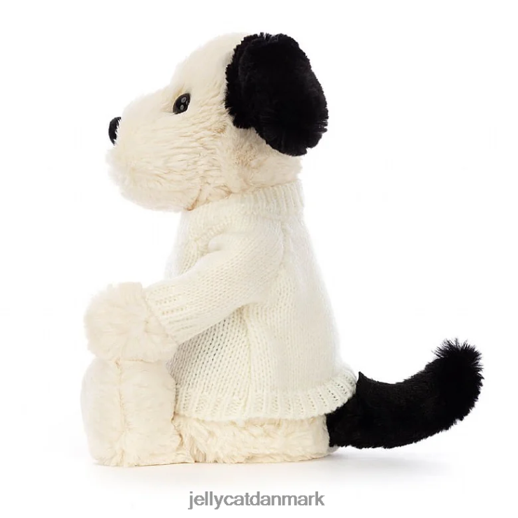 legetøj LHVJ00256 bashful sort & creme hvalp med personlig creme trøje sort og hvid Jellycat