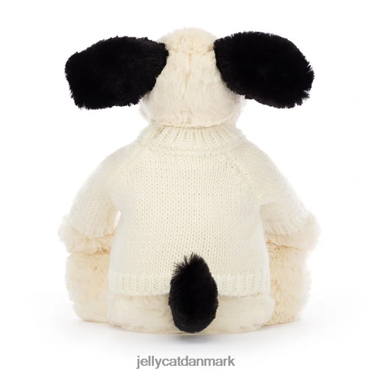 legetøj LHVJ00256 bashful sort & creme hvalp med personlig creme trøje sort og hvid Jellycat
