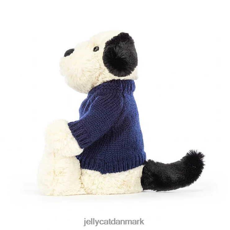 legetøj LHVJ00282 bashful sort & creme hvalp med personlig marineblå bluse sort og hvid Jellycat