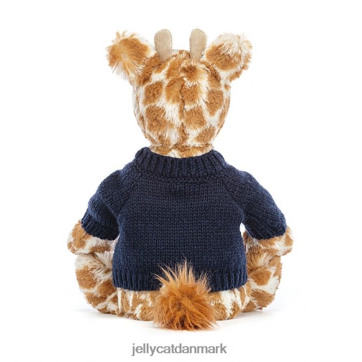 legetøj LHVJ00283 bashful giraf med personlig marineblå trøje orange Jellycat