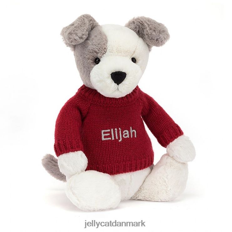 legetøj LHVJ00515 bashful terrier med personlig rød sweater grå og hvid Jellycat